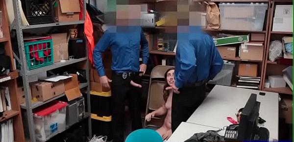  Guards team up on teen pussy and mouth and make her earn a pass